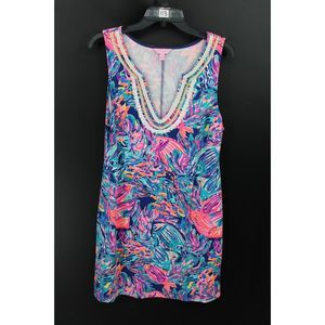 Lilly Pulitzer Blue Multi Sleeveless Harper Shift Dress Seas The Day Print L